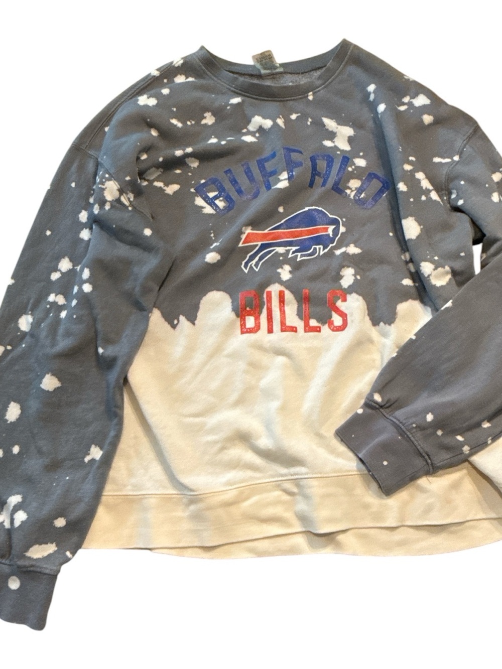 Gildan Buffalo Bills Gray, White, Red & Blue Tie-Dye Crewneck Sweatshirt - Picture 2 of 6
